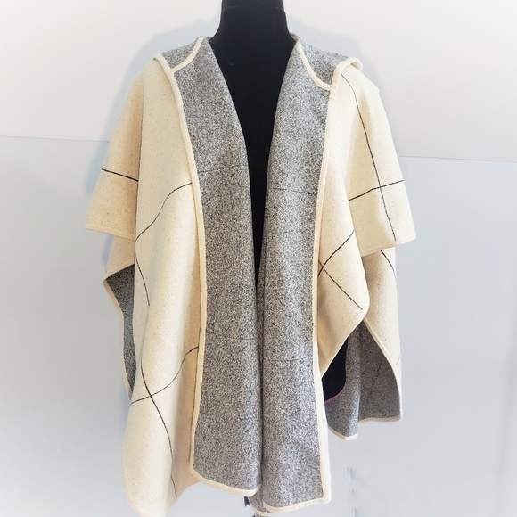 Kerisma Sweaters - NWT Off White and Navy Striped Hooded Poncho